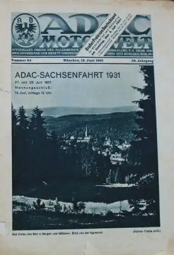 "ADAC Motorwelt" Automobilclub-Zeitschrift 1931 (0672)