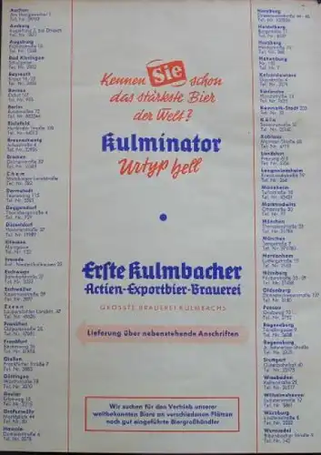 Kulmbacher "Das stärkste Bier der Welt" 1950 Werbeprospekt (0889)