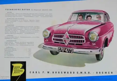 Borgward Hansa 1500 Modellprogramm 1954 Automobilprospekt (8679)