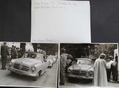 Borgward Isabella bei Rallye Wiesbaden 1957 fünf Werksfotos in Originalumschlag (2453)