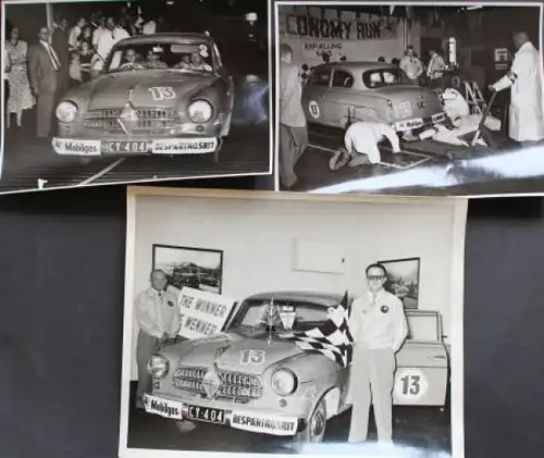 Borgward Isabella beim Mobilgas Economy Rennen 1956 neun Werksfotos in Originalumschlag (2474)