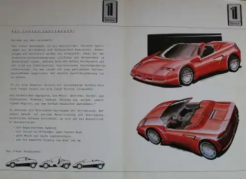 Treser TR1 Sportwagen Modellprogramm 1985 "Das Autovergnügen" Automobilprospekt (2484)