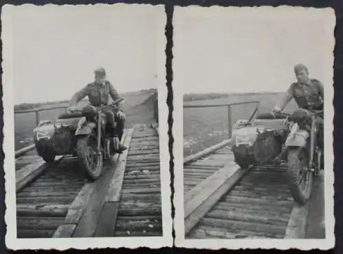 BMW R 41 Motorrad mit Beiwagen im Russlandfeldzug 1941 zwei Originalfotos (3113)