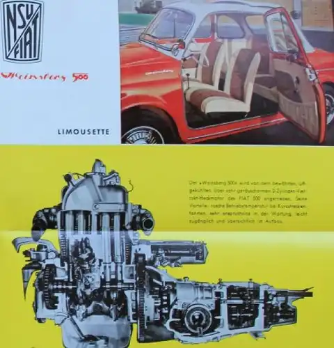 NSU Fiat 500 Weinsberg Coupe Modellprogramm 1957 Automobilprospekt (3307)