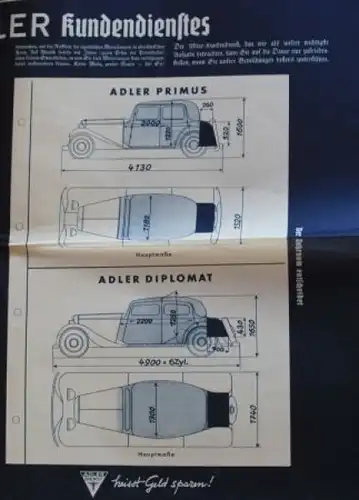 Adler Trumpf Typentafeln 1936 "Merkblätter für den Adler-Dienst" Automobilprospekt (3448)