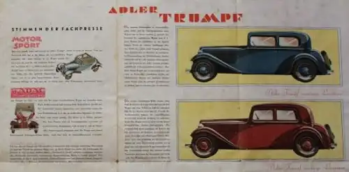 Adler Trumpf Modellprogramm 1933 Reuters Motive Automobilprospekt (3487)