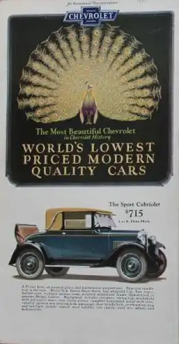 Chevrolet Modellprogramm 1927 "World's lowest priced modern quality car"  Automobilprospekt (3929)