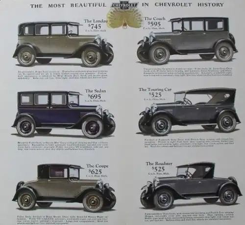 Chevrolet Modellprogramm 1927 "World's lowest priced modern quality car"  Automobilprospekt (3929)