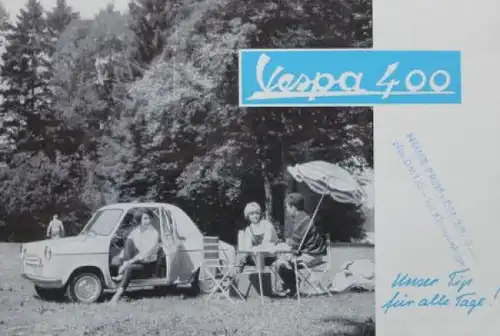 Vespa 400 Modellprogramm 1959 "Unser Tip für alle Tage" Automobilprospekt (4047)