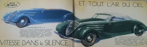 Peugeot 402 Modellprogramm 1938 "Enchantement..." Automobilprospekt (4252)