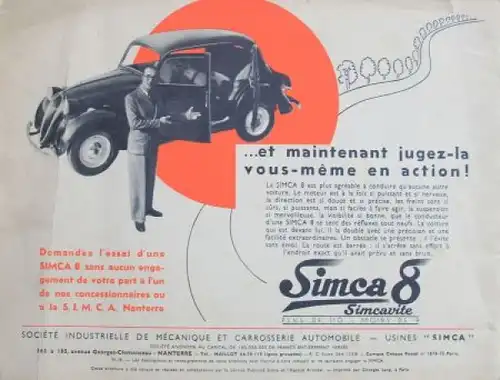 Simca 1100 Modellprogramm 1938 "Plus de moins de 9" Automobilprospekt (4259)