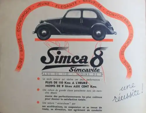 Simca 1100 Modellprogramm 1938 "Plus de moins de 9" Automobilprospekt (4259)