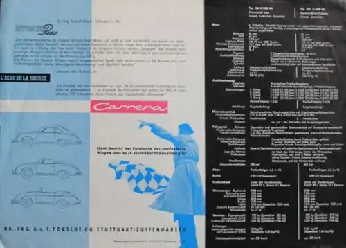 Porsche 356 Carrera Modellprogramm 1957 Strenger Automobilprospekt (4267)