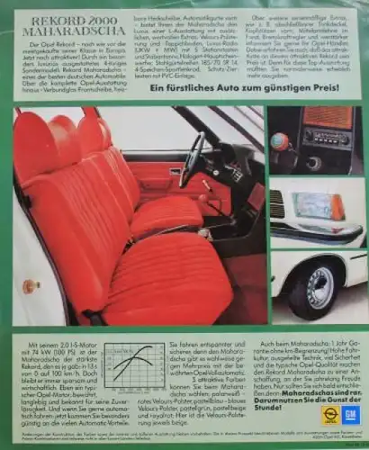Opel Rekord 2000 Maharadscha Modellprogramm 1976 Automobilprospekt (4620)