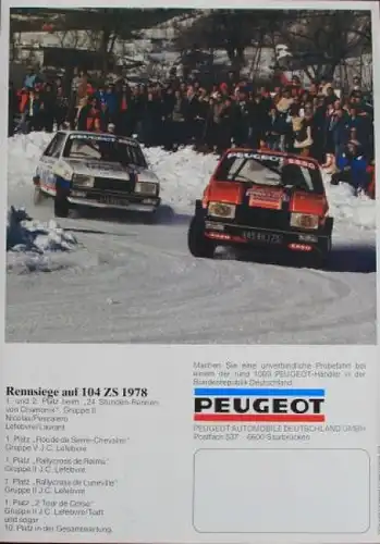 Peugeot 104 Modellprogramm 1978 Automobilprospekt (4783)