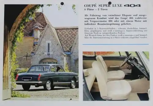 Peugeot 404 Cabriolet Modellprogramm 1965 Automobilprospekt (4795)
