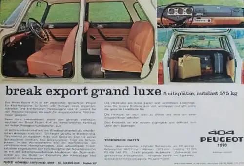Peugeot 404 Familiale Break Modellprogramm 1970 Automobilprospekt (4798)