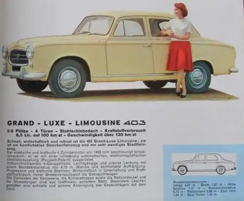 Peugeot 403 Modellprogramm 1963 Automobilprospekt (4804)