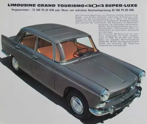 Peugeot 404 Modellprogramm 1964 Automobilprospekt (4805)