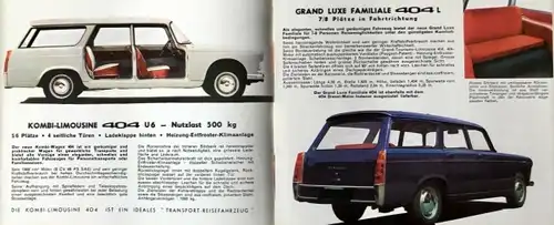 Peugeot 404 Familiale Break Modellprogramm 1963 Automobilprospekt (4806)