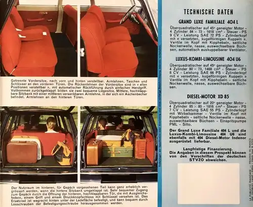 Peugeot 404 Familiale Break Modellprogramm 1963 Automobilprospekt (4806)