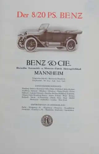 Benz 8/20 PS Modellprogramm 1912 Automobilprospekt (5097)
