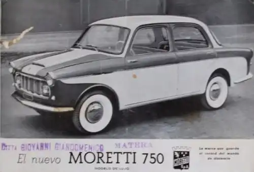 Moretti 750 Modellprogramm 1958 Automobilprospekt (6035)