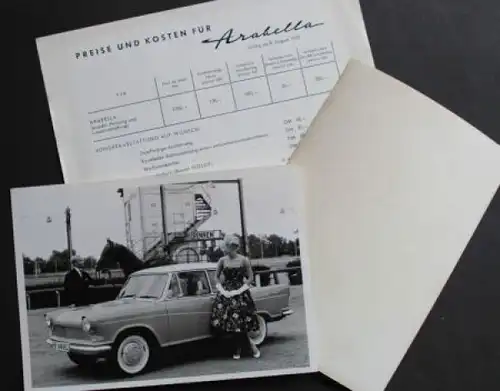 Lloyd Arabella 1959 zwei Werksfotos Preisliste (6075)