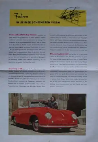 Porsche 356 A Modellprogramm 1952 Automobilprospekt (6088)