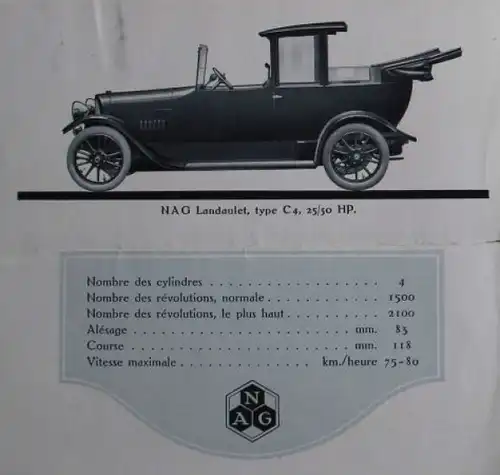 NAG 25/30 HP Modellprogramm 1922 Automobilprospekt (6089)