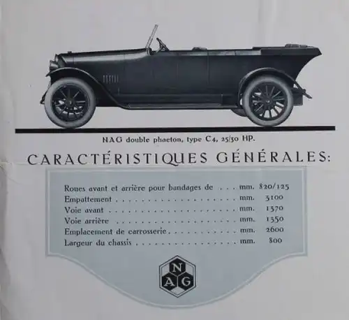 NAG 25/30 HP Modellprogramm 1922 Automobilprospekt (6089)