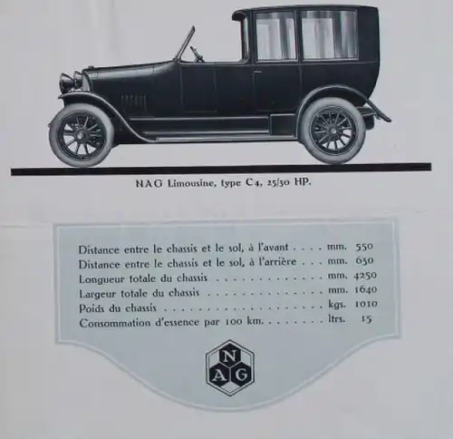 NAG 25/30 HP Modellprogramm 1922 Automobilprospekt (6089)