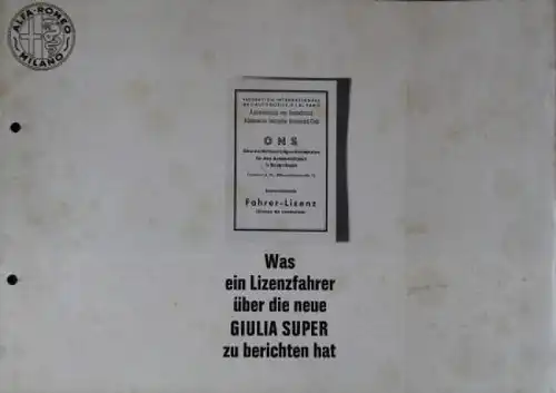 Alfa Romeo Giulia Super Modellprogramm 1965 "Was ein Lizenzfahrer zu berichten hat" Automobilprospekt (6193)