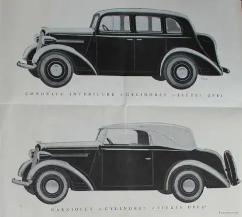 Opel 6 Zylinder Modellprogramm 1936 2 Liter Automobilprospekt (6230)