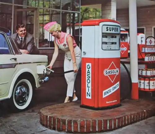 Gasolin Poster 1958 Tankstelle mit Tankwartfrau (6270)