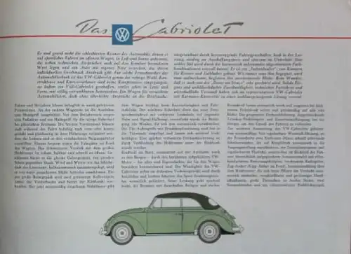 Volkswagen Käfer Cabriolet Modellprogramm 1958 Reuters-Motive Automobilprospekt (6283)