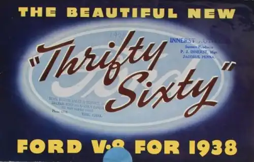 Ford V8 Modellprogramm 1938 "Thrifty Sixty" Automobilprospekt (2844)