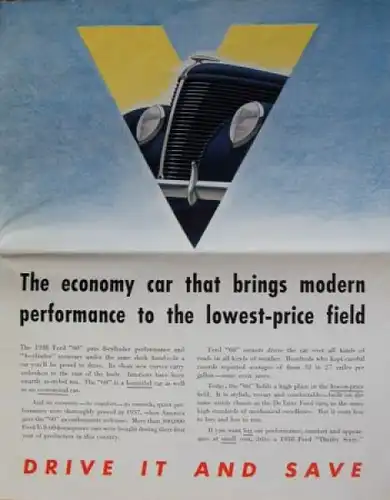 Ford V8 Modellprogramm 1938 "Thrifty Sixty" Automobilprospekt (2844)