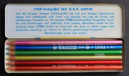 Lyra Farbgriffel 1935 sechs Stifte in Original Blechschachtel (2765)