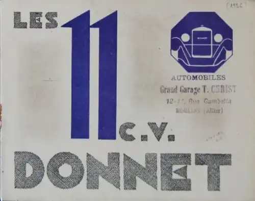 Donnet 11 CV Modellprogramm 1926 Automobilprospekt (2771)