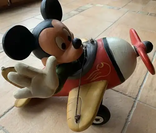 Disney Micky Maus Werbefigur im Propellerflugzeug 1990 Resinmodell (2801)