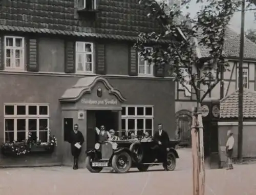 Dapolin Tankstelle 1928 "Zum Posthof" mit Adler Cabriolet Originalfoto (2810)