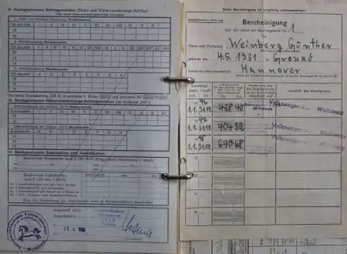 Volkswagen-Werk 1948 Lehrlings-Ausbildungsmappe mit diversen Unterlagen im Leitzordner (3006)