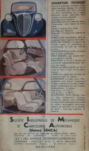 Simca Fiat Cinq Modellprogramm 1938 "Attendent une solution!" Automobilprospekt (3018)