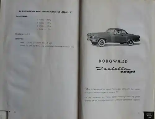 Borgward Isabella TS Coupe DeLuxe 1960 Bordmappe mit Betriebsanleitung (3023)