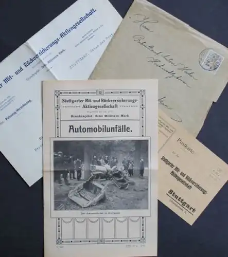 Stuttgarter Versicherungs Gesellschaft "Automobilunfälle" 1909 Versicherungskonvolut (3026)