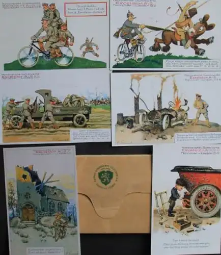 Excelsior Gummiwerke 1914 Postkarten-Mappe mit 16 Originalpostkarten (3028)