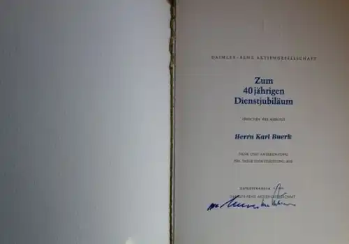 Mercedes-Benz Jubiläums-Urkundenmappe 1973 "40 Jahre bei Daimler-Benz" (3045)