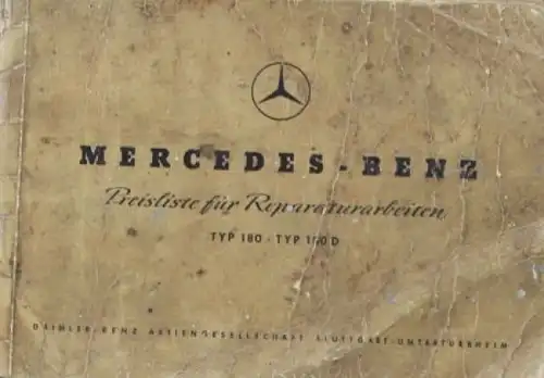 Mercedes-Benz 180 Preisliste Reparaturarbeiten 1955 (3055)