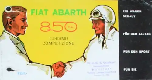Abarth Fiat 850 Turismo Competizione Modellprogramm 1962 Automobilprospekt (3098)